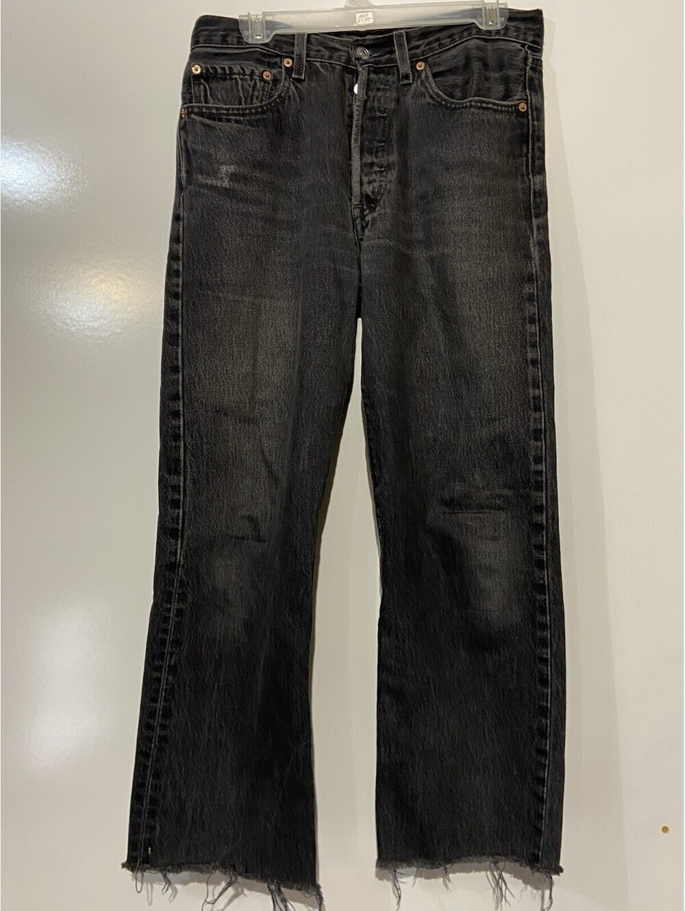 Mens LEVIS 501 Black Vintage Y2K Straight Button Fly Jeans Sz 32X27(Cut)
